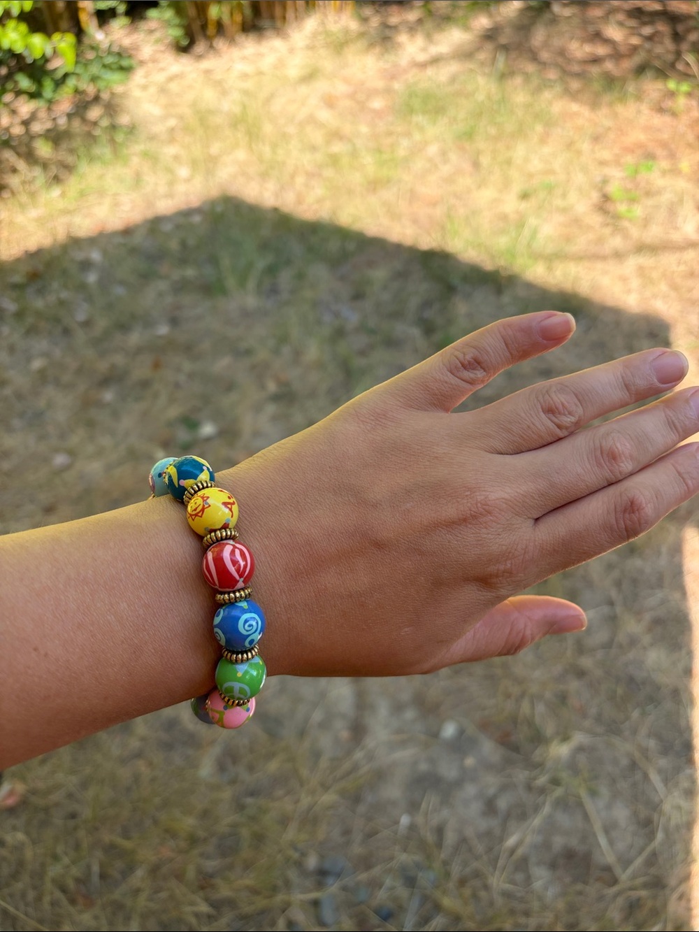 Angela Moore Zen Beaded Stretch Bracelet Hand Painted Multicolor VTG Retired